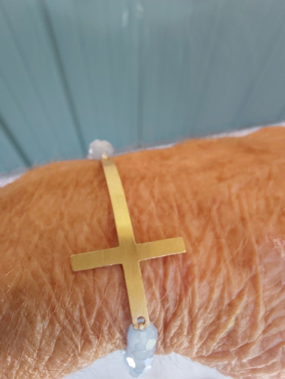 Gold Cross Beaded Stretch Bracelet